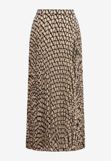 Valentino Iconographe Print Pleated Midi Skirt Beige 3B3RAA917SL E21