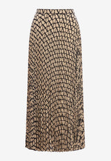 Valentino Iconographe Print Pleated Midi Skirt Beige 3B3RAA917SL E21