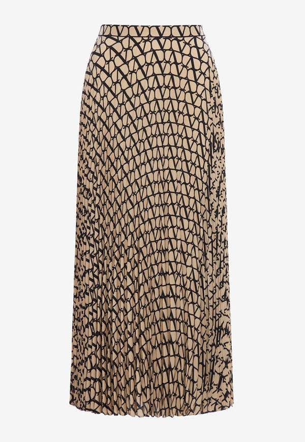 Valentino Iconographe Print Pleated Midi Skirt Beige 3B3RAA917SL E21