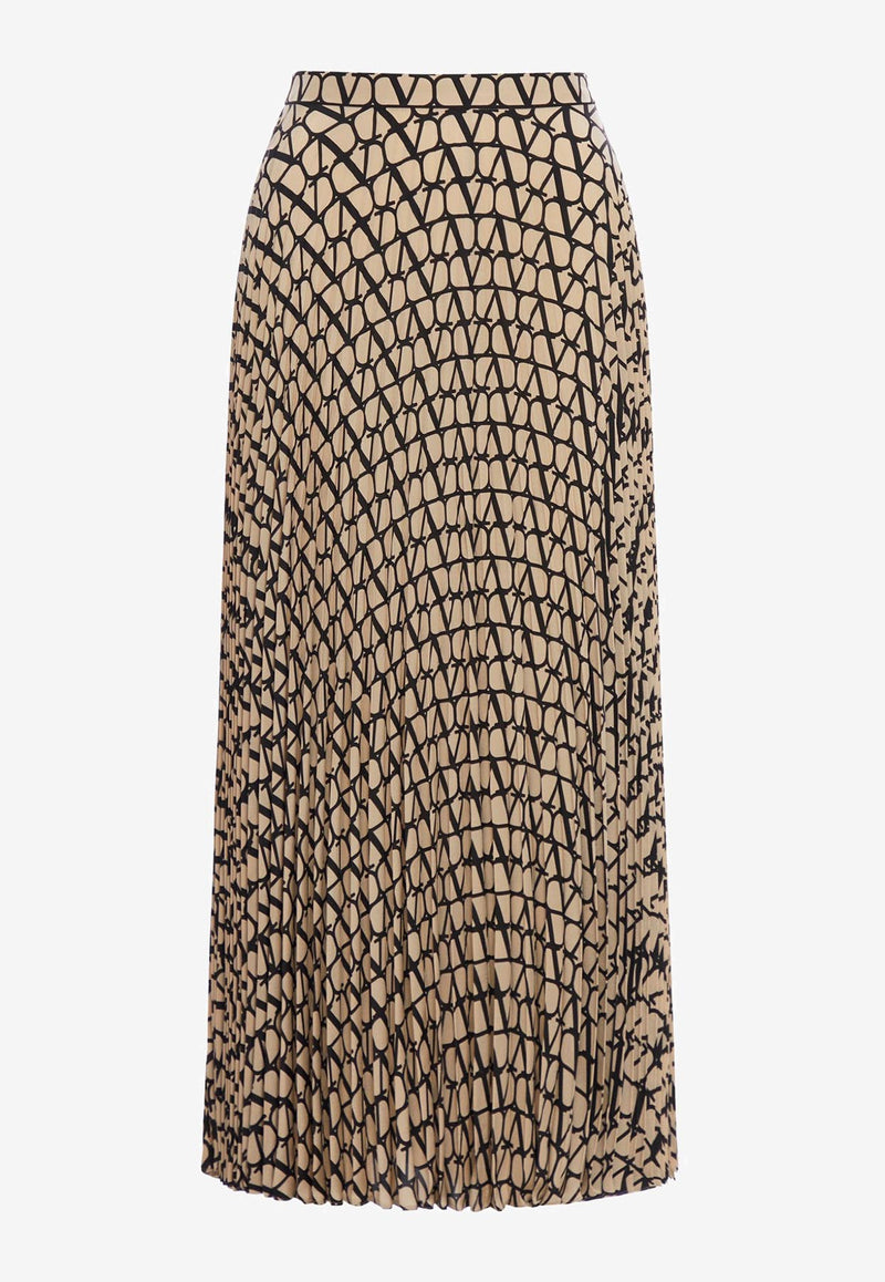 Valentino Iconographe Print Pleated Midi Skirt Beige 3B3RAA917SL E21