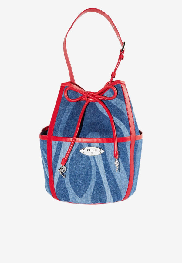 Pucci Marmo Print Denim Bucket Bag 3RBA46 3R190 A82 Blue