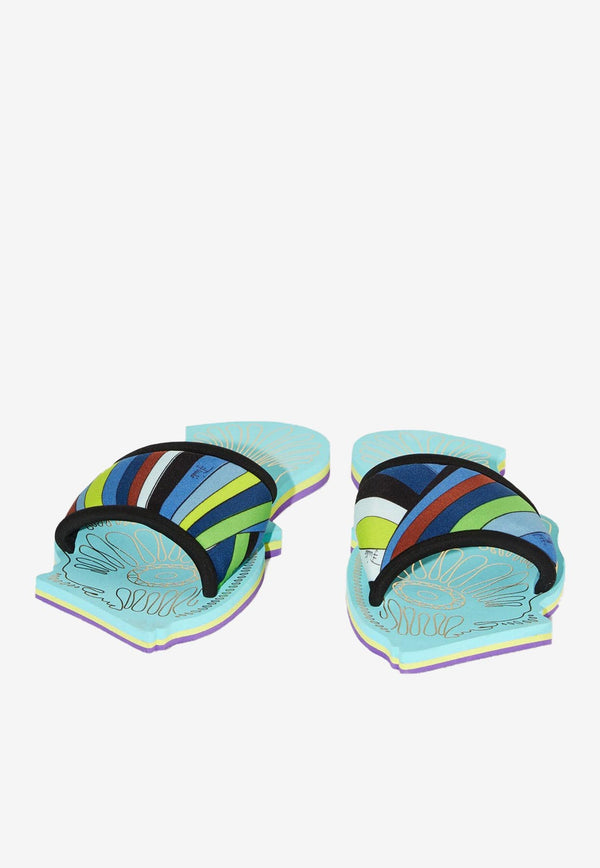 Pucci Iride Print Scuba Slides 3RCA19 3RX61 048 Blue