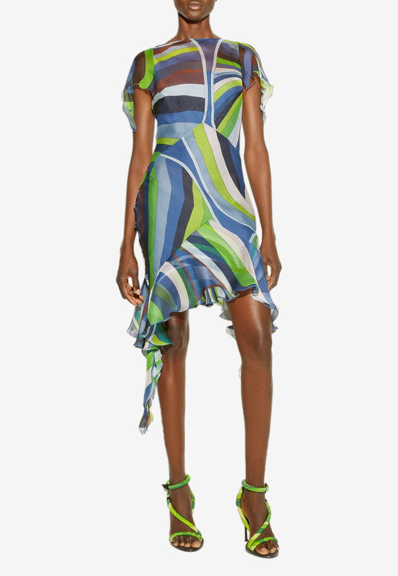 Pucci Iride Print Asymmetric Mini Dress 3RRG48 3R782 020 Multicolor