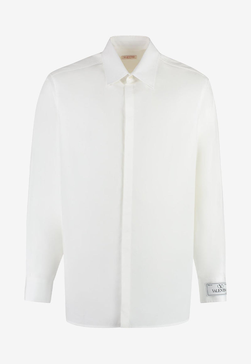 Valentino Logo Label Long-Sleeved Shirt 3V3ABR954WW 0BO White