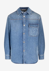 Valentino VLogo Embossed Denim Shirt 3V3DB02H9EW 558 Blue