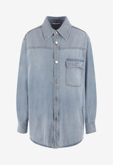 Valentino VLogo Embossed Denim Shirt 3V3DB02H9EY 508 Blue