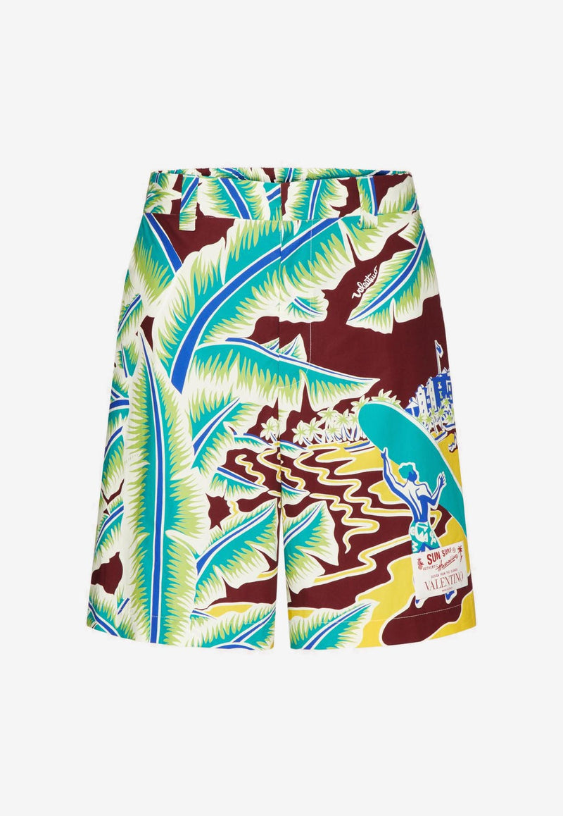 Valentino Surf Rider Print Bermuda Shorts 3V3RDA969KK MLZ Multicolor