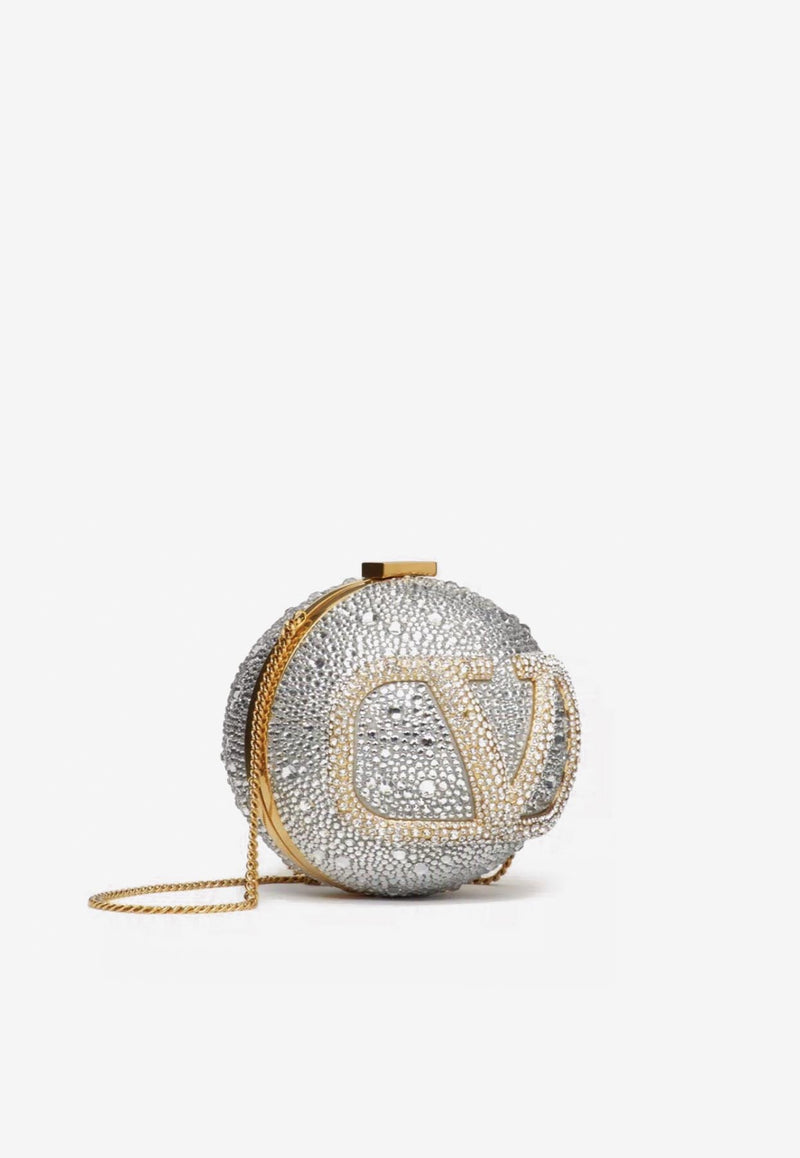 Valentino VLogo Spherical Crystal Minaudière Clutch Silver 3W2B0K13TAM 620