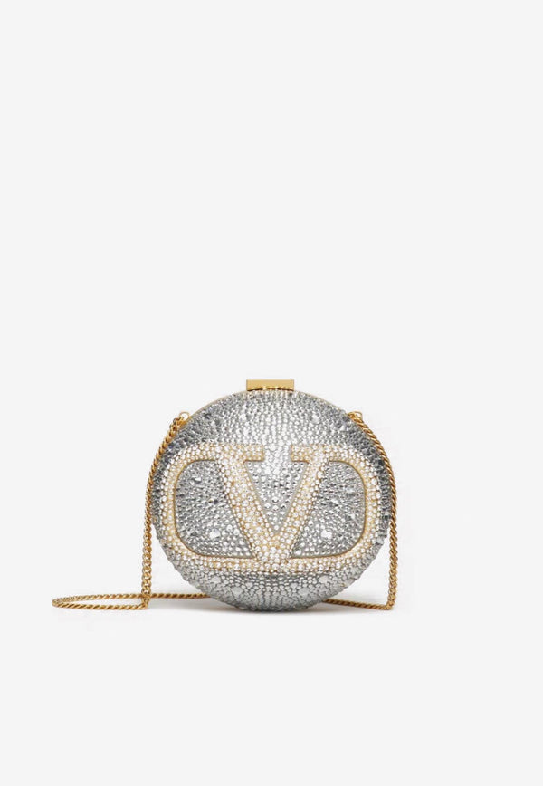 Valentino VLogo Spherical Crystal Minaudière Clutch Silver 3W2B0K13TAM 620