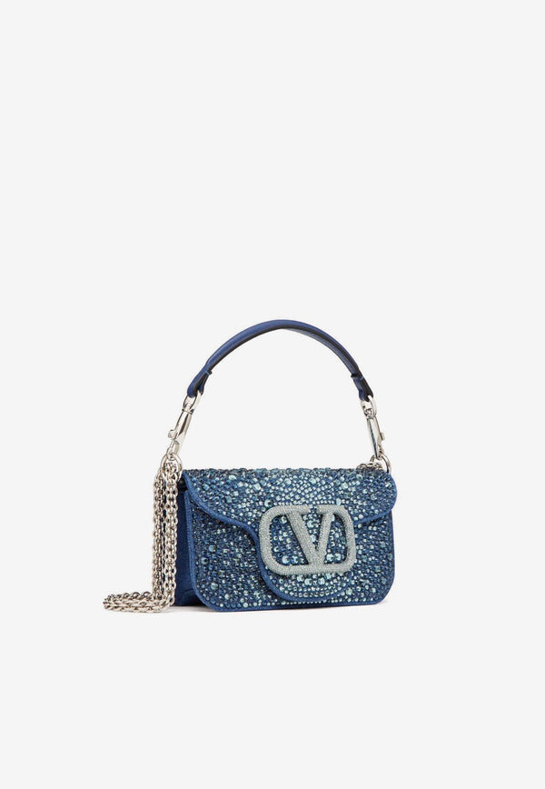 Valentino Small Locò Denim Shoulder Bag with Rhinestone Embellishments Blue 3W2B0K53LDZ KEB