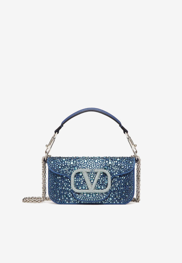 Valentino Small Locò Denim Shoulder Bag with Rhinestone Embellishments Blue 3W2B0K53LDZ KEB