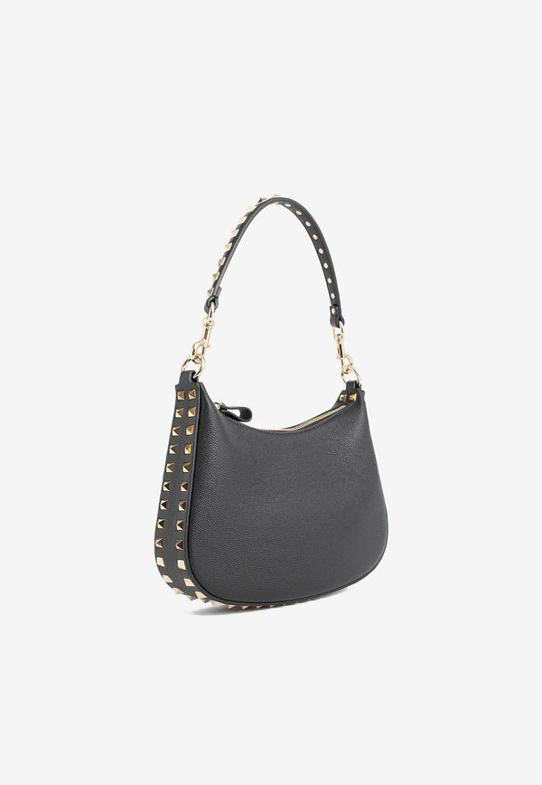 Valentino Small Rockstud Hobo Bag Grained Leather Black 3W2B0M37TAG 0NO