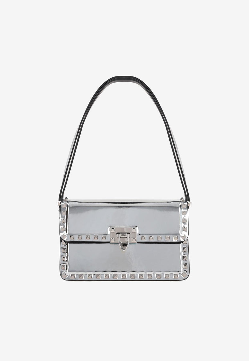 Valentino Medium Rockstud23 Shoulder Bag in Mirror-Effect Leather Silver 3W2B0M41QTE S13