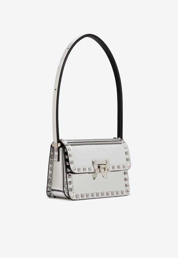 Valentino Small Rockstud23 Shoulder Bag in Mirror-Effect Leather Silver 3W2B0M42QTE S13