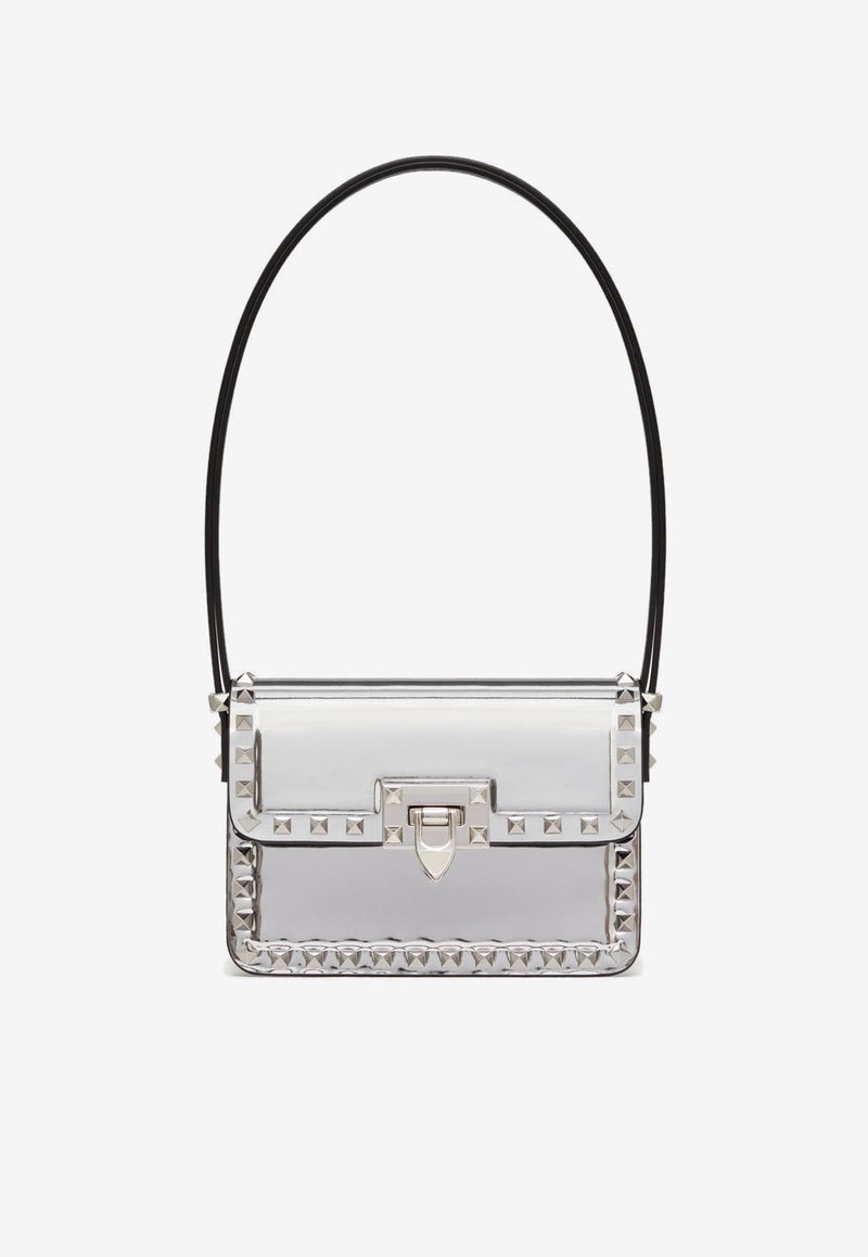 Valentino Small Rockstud23 Shoulder Bag in Mirror-Effect Leather Silver 3W2B0M42QTE S13