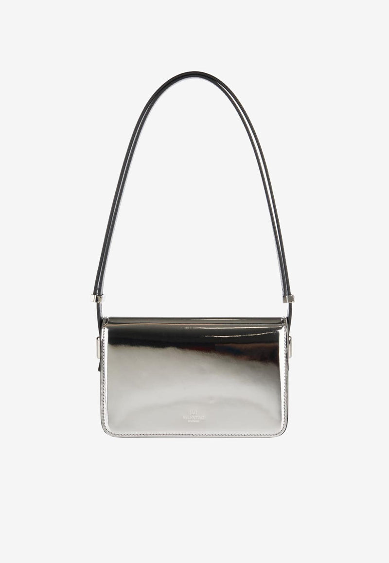 Valentino Small Shoulder Letter Bag in Mirror-Effect Leather Silver 3W2B0M59QJC S13