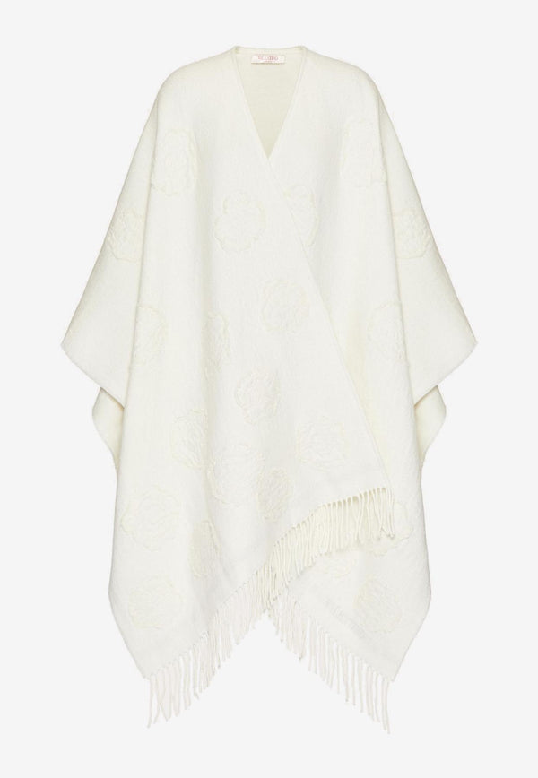 Valentino Flower Jacquard Poncho in Wool Blend Ivory 3W2EA018QQQ A03