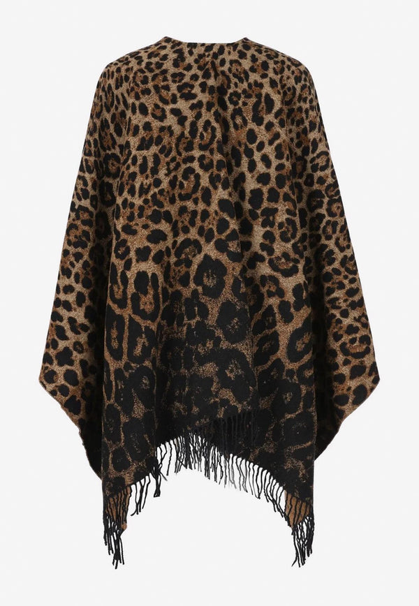 Valentino Leopard Print Poncho in Wool Blend Brown 3W2EA018ZXU AN2