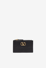 Valentino VLogo Zip Cardholder in Grained Leather Black 3W2P0W17SNP 0NO