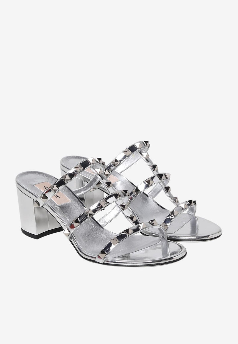 Valentino Rockstud 60 Sandals in Mirror Leather Silver 3W2S0C47WRP S13