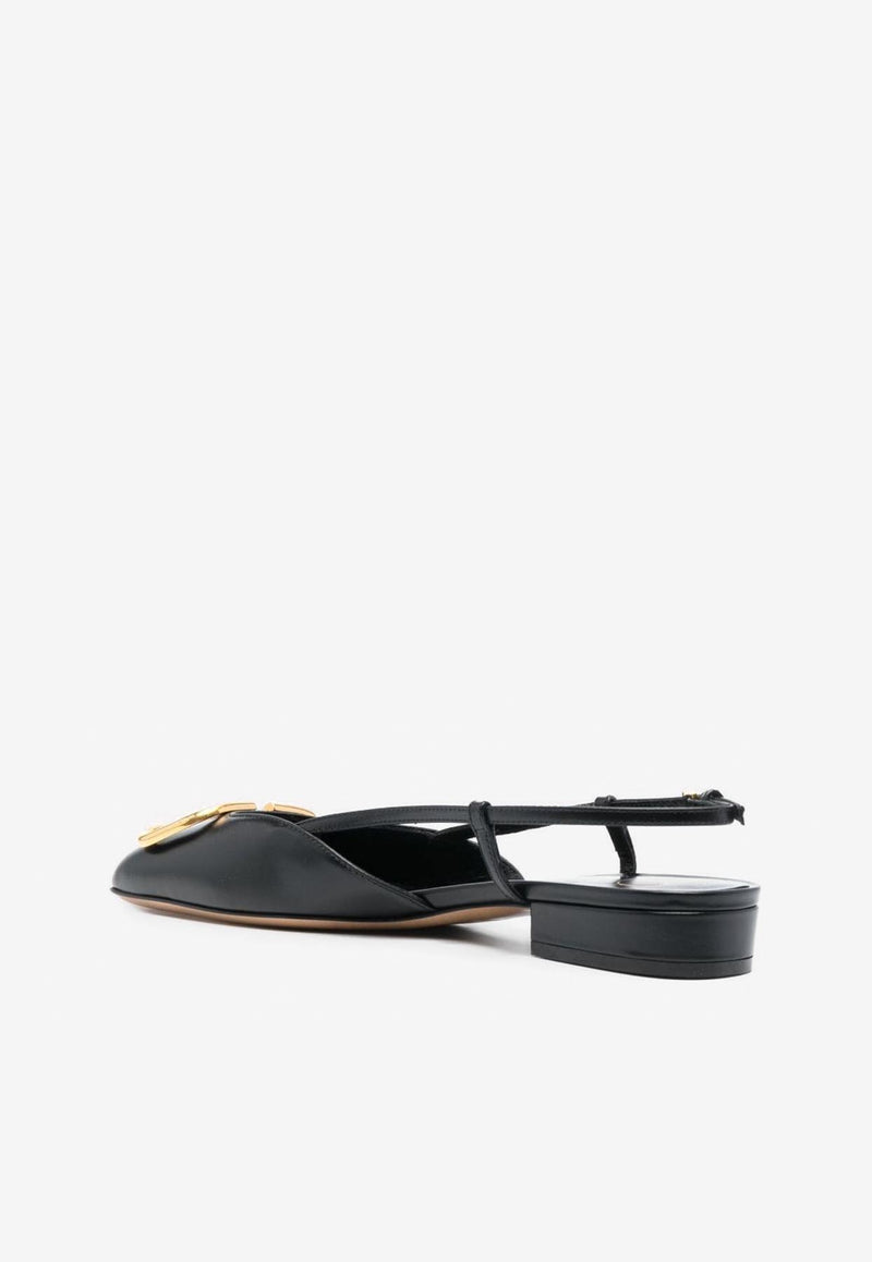 Valentino VLogo Slingback Flats in Calf Leather Black 3W2S0HG0DSH 0NO