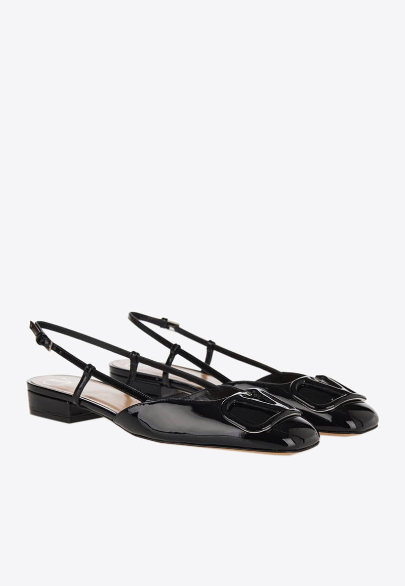 Valentino VLogo Slingback Flat Pumps in Patent Leather Black 3W2S0HG0TMK 0NO