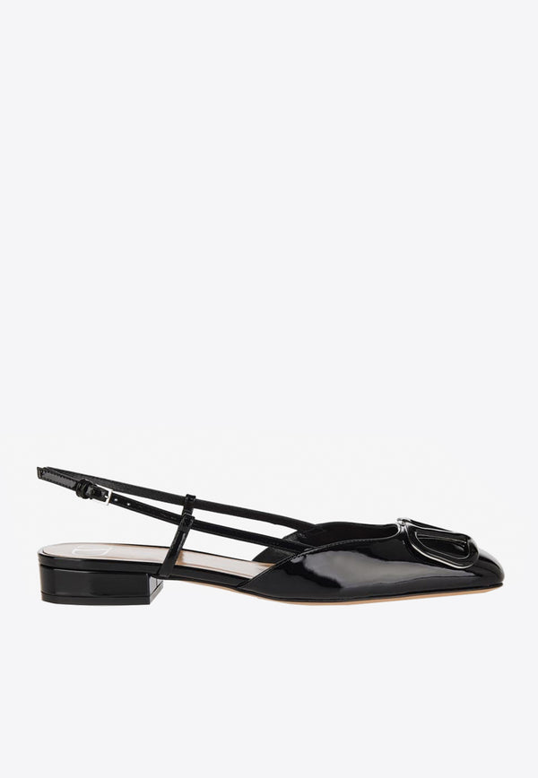 Valentino VLogo Slingback Flat Pumps in Patent Leather Black 3W2S0HG0TMK 0NO