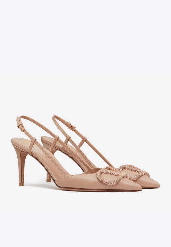 Valentino 80 VLogo Slingback Pumps in Calf Leather Blush 3W2S0R01EST 04W