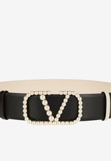 Valentino Signature VLogo Reversible Pearl Leather Belt Black 3W2T0S11ZKH L60