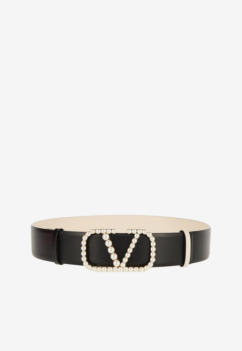 Valentino Signature VLogo Reversible Pearl Leather Belt Black 3W2T0S11ZKH L60