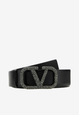 Valentino Encrusted VLogo Leather Belt Black 3W2T0X46KWU 249