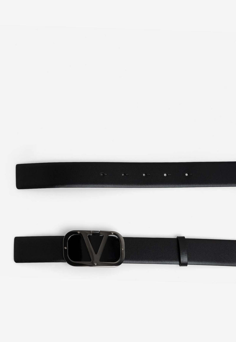 Valentino VLogo Buckle Leather Belt 3Y2T0SB7KJS 0NO Black