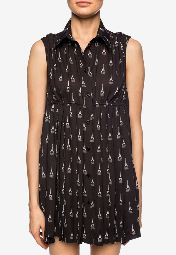 Balenciaga Printed Mini Shirt Dress Black