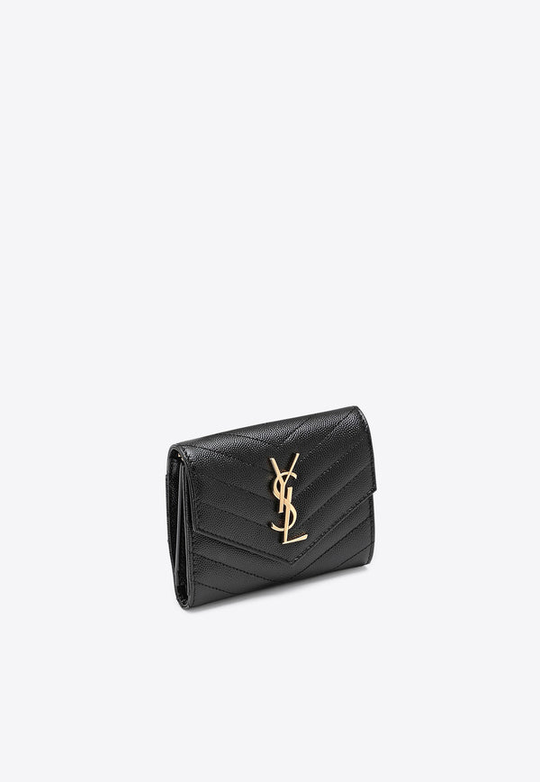 Saint Laurent Cassandre Quilted Leather Tri-Fold Wallet Black 403943BOW01/Q_YSL-1000