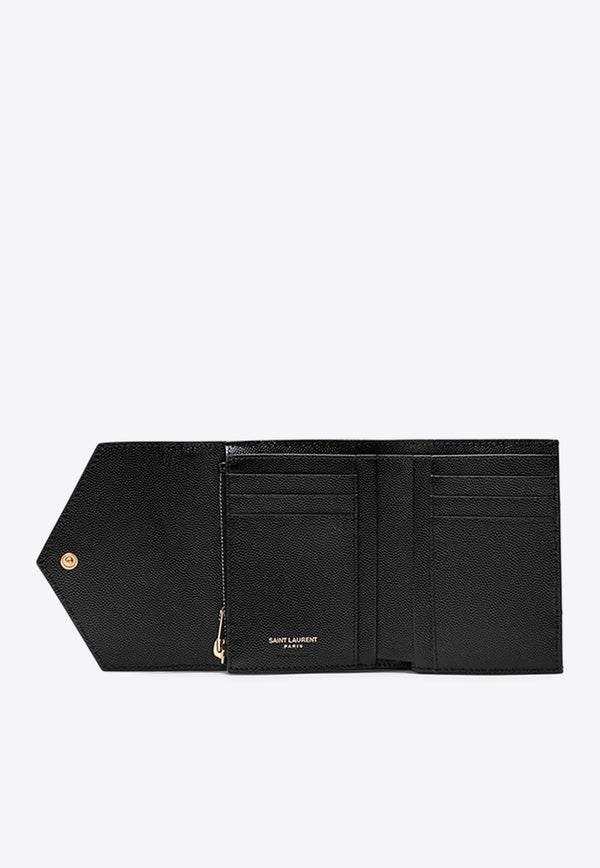 Saint Laurent Cassandre Quilted Leather Tri-Fold Wallet Black 403943BOW01/Q_YSL-1000