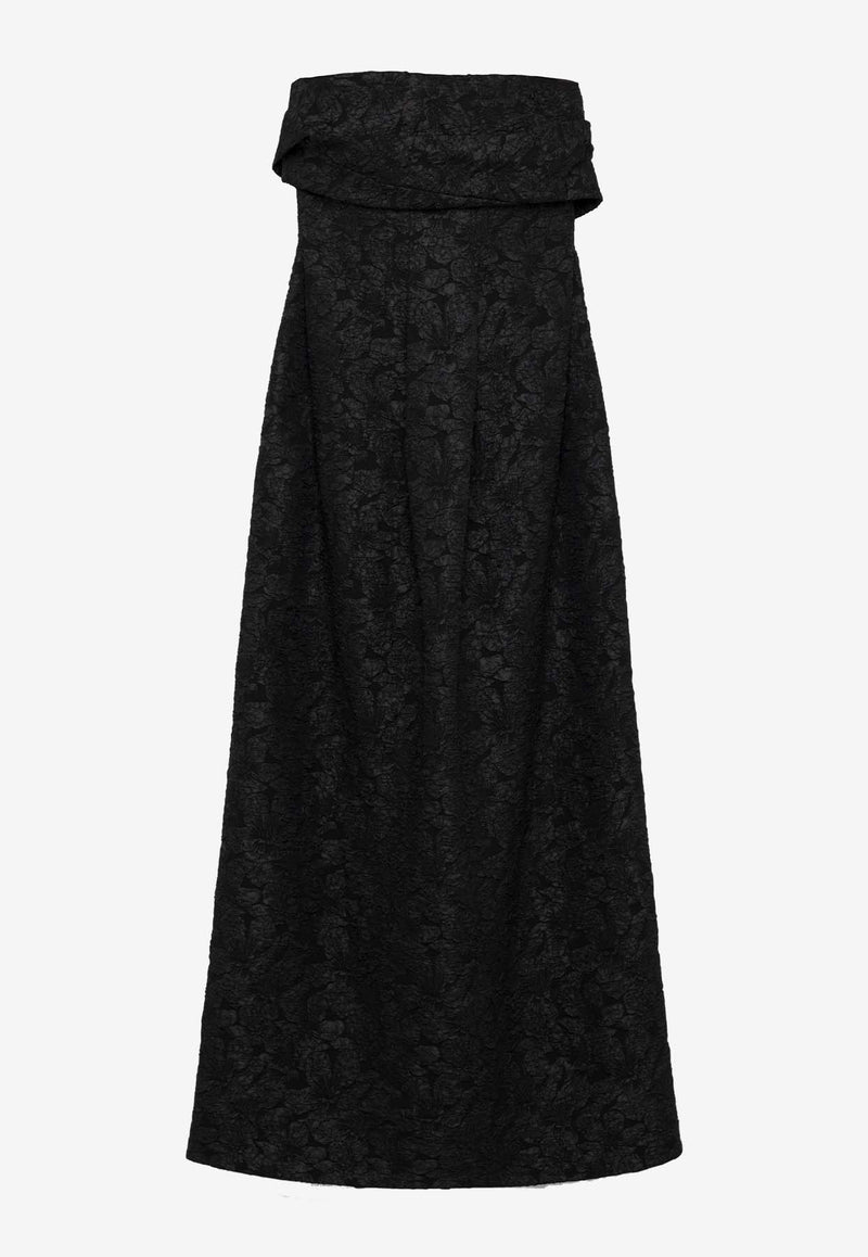 Simkhai Ariana Floral Jacquard Strapless Gown  Black 424-1275-FJBLACK