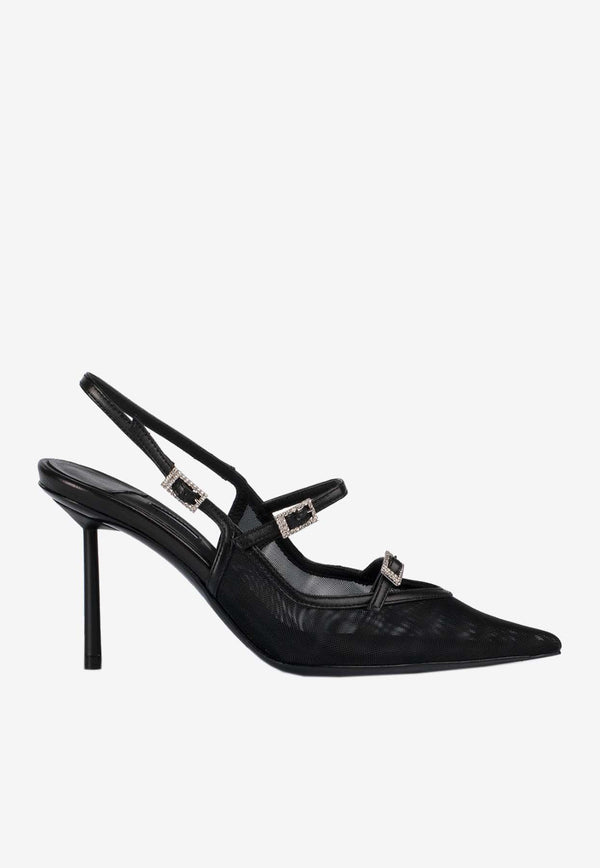 Le Silla Morgana 80 Slingback Mesh Pumps Black 4293D080BXPPNEM377BLACK