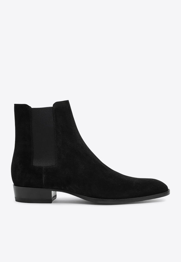 Saint Laurent Wyatt 30 Suede Ankle Boots Black 443208BT300/P_YSL-1000