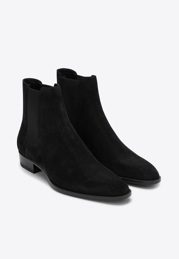 Saint Laurent Wyatt 30 Suede Ankle Boots Black 443208BT300/P_YSL-1000