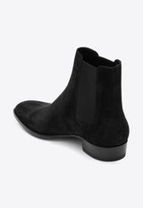 Saint Laurent Wyatt 30 Suede Ankle Boots Black 443208BT300/P_YSL-1000