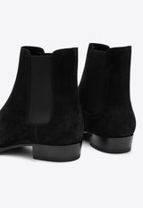 Saint Laurent Wyatt 30 Suede Ankle Boots Black 443208BT300/P_YSL-1000