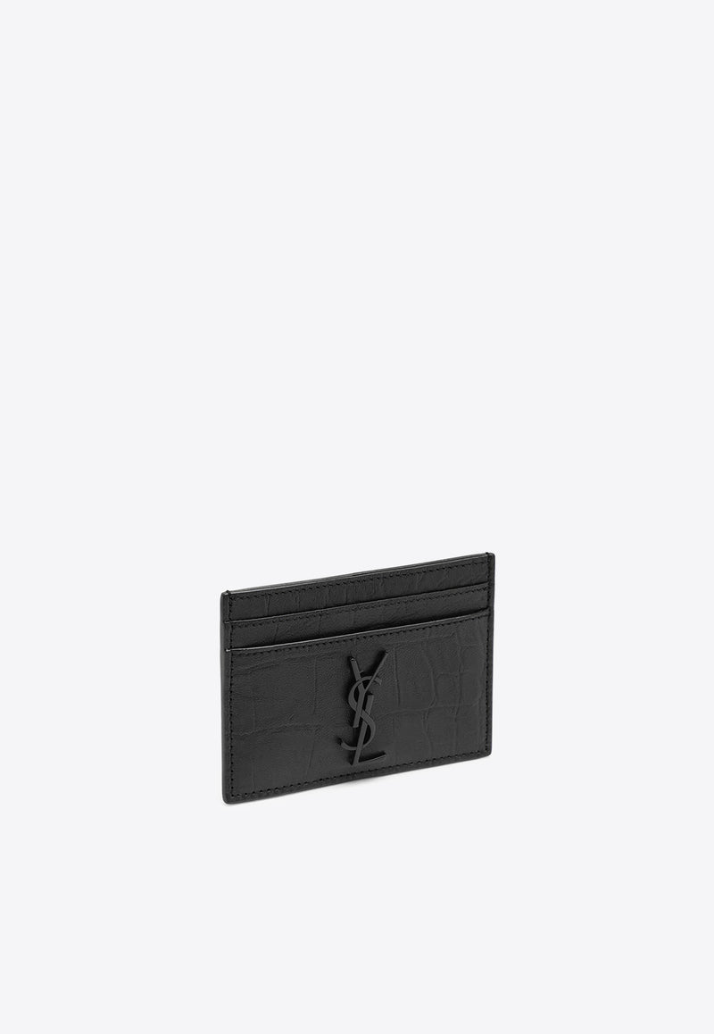 Saint Laurent Cassandre Croc-Embossed Leather Cardholder Black 485631C9H0U/O_YSL-1000