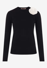 Valentino Knitted Sweater with Flower Appliqué  Black 4B3KC54I8EA 0NA