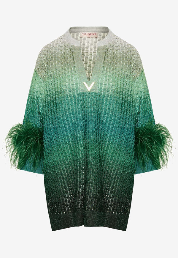 Valentino Feather-Trimmed Gradient Mini Dress Multicolor 4B3KD11R8EL 51G