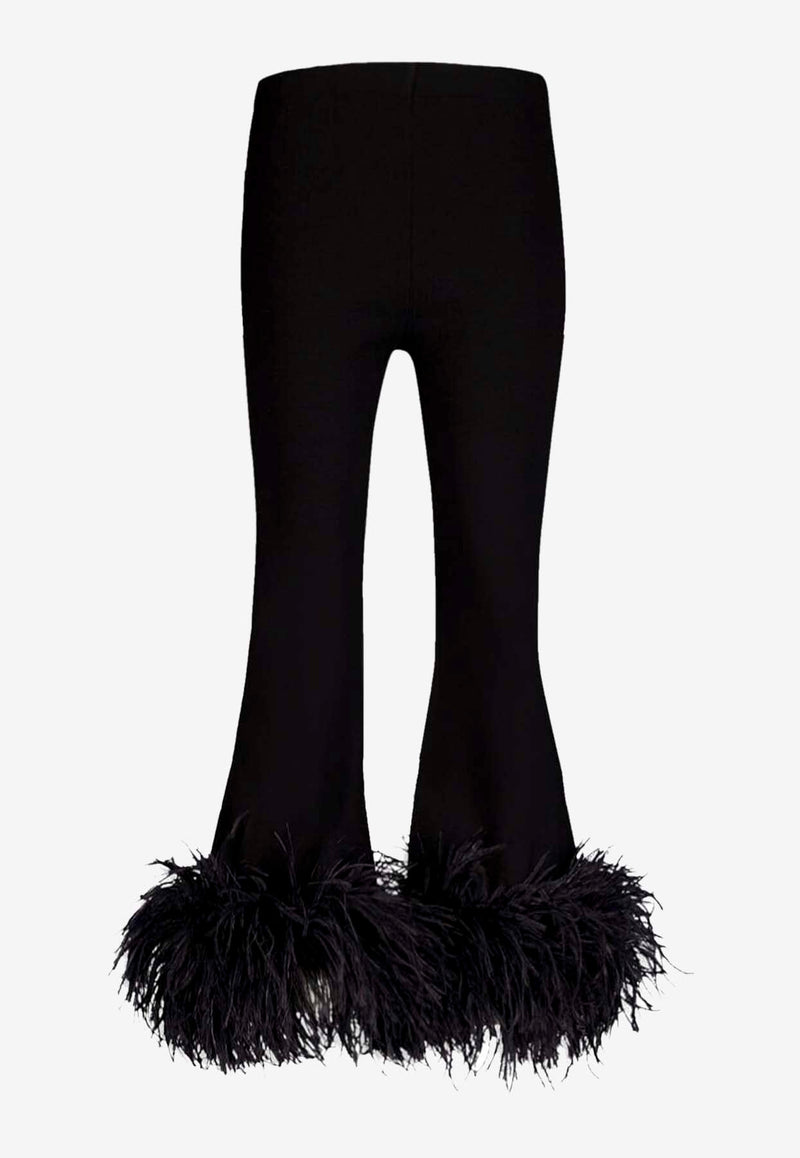 Valentino Feather Trim Flared Pants 4B3KF01N8F0 0NO Black