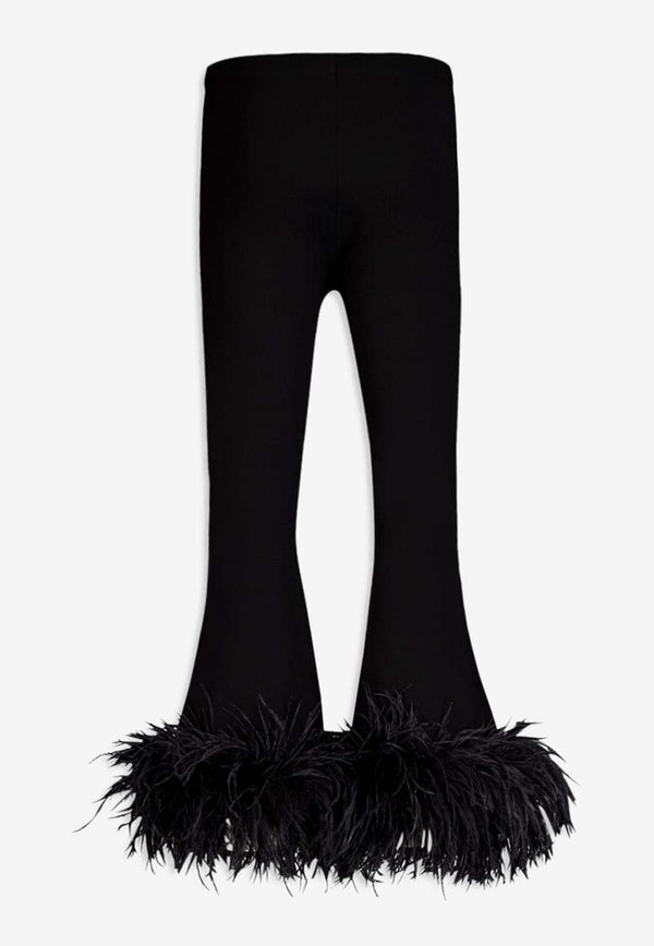 Valentino Feather Trim Flared Pants 4B3KF01N8F0 0NO Black