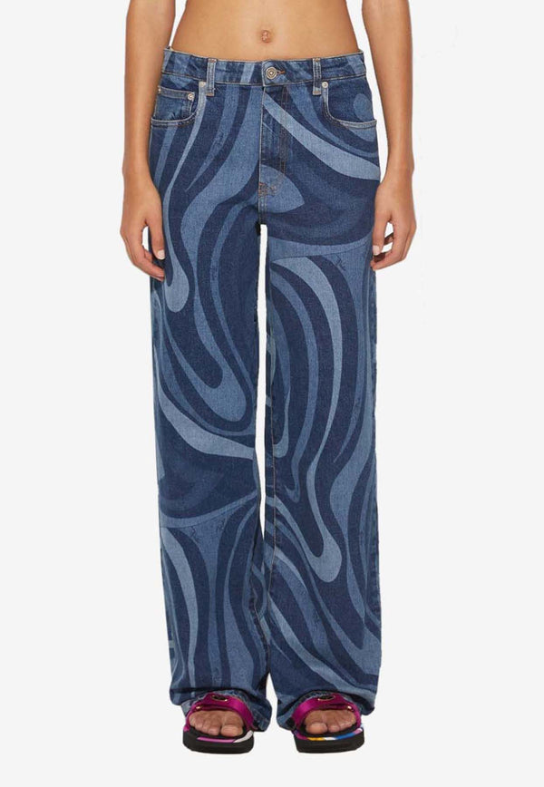 Pucci Marmo Print Straight Jeans 4HDT05 4H998 A01 Blue