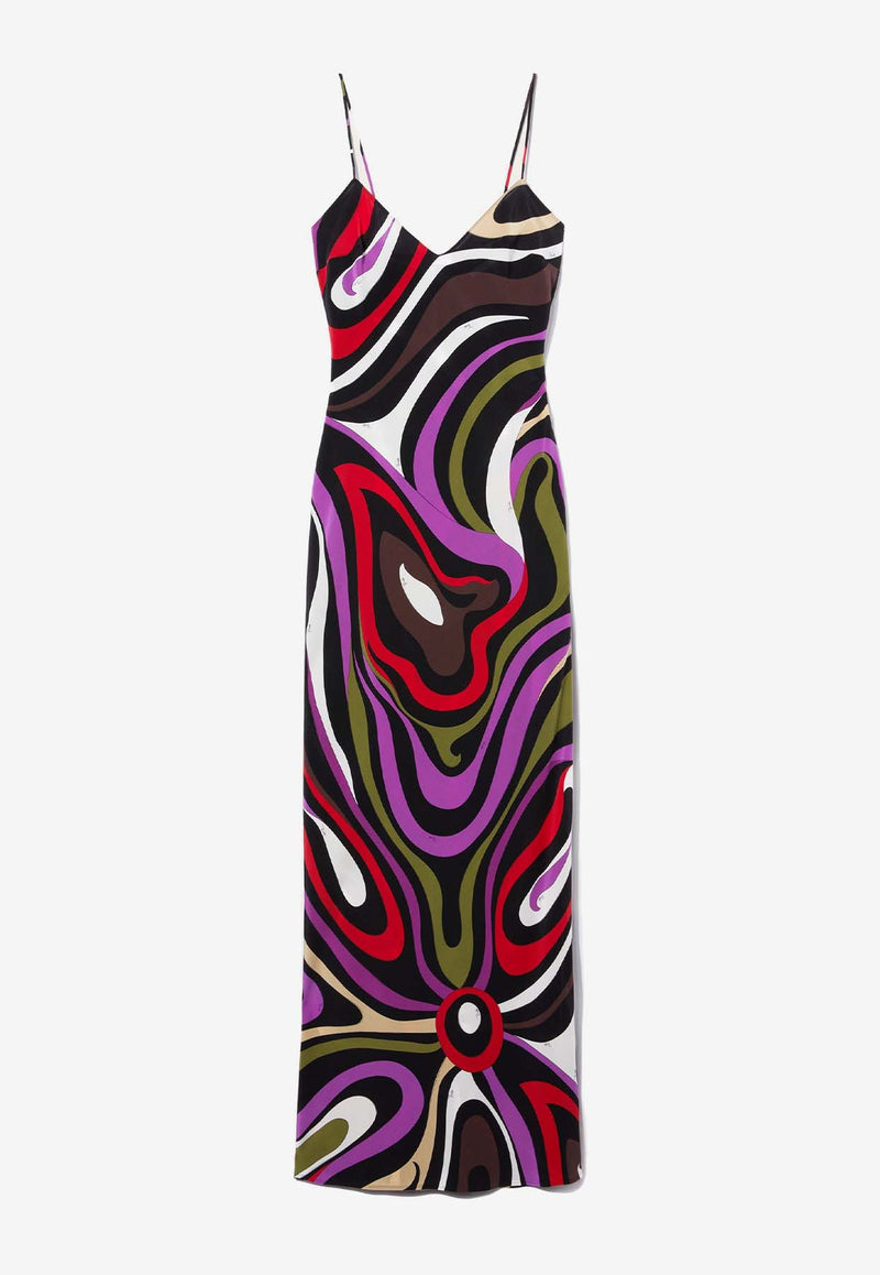 Pucci Marmo Print Maxi Silk Dress 4HRI27 4H763 001 Multicolor