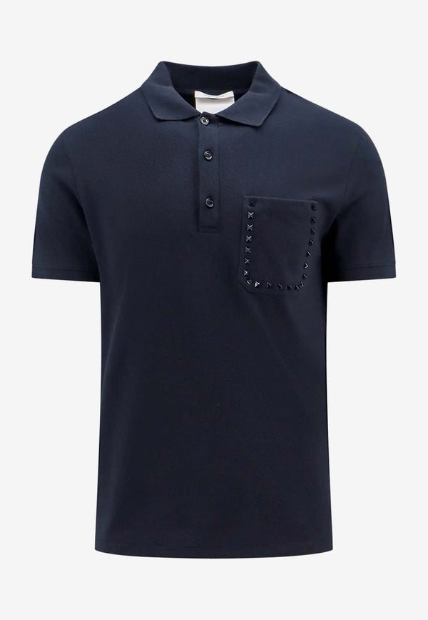 Valentino Rockstud Short-Sleeved Polo T-shirt 4V3MH03C9WK 598 Navy