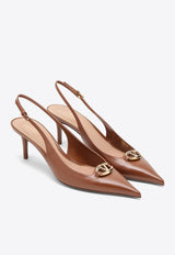 Valentino VLogo 60 Slingback Pumps in Calf Leather Brown 4W0S0JB7EEY/O_VALE-N58